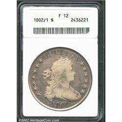 1802/1 S$1 Wide Date Fine 12 ANACS. B-2, BB-233, R.4. Evenly worn over the devices with bright surfa
