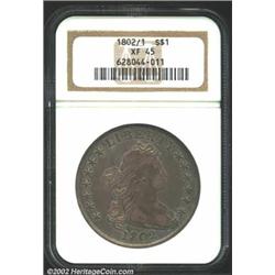 1802/1 S$1 Wide Date XF45 NGC. B-2, BB-233, R.4. Even though this piece only grades XF45 NGC, it may