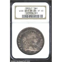 1802/1 S$1 Wide Date XF40 NGC. B-3, BB-234, R.3. This is one of three different die marriages of the