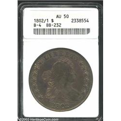 1802/1 S$1 Narrow Date AU50 ANACS. B-4, BB-232, R.4. Bolender called this his "Close Date" variety..