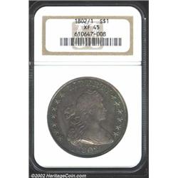 1802/1 S$1 Narrow Date XF45 NGC. B-9, BB-235, R.6. In the February 23, 1952 sale of his personal ref