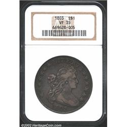 1803 S$1 Small 3 VF35 NGC. B-1, BB-251, R.4. The Dollars dated 1803 come in two major types, the "Sm