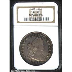1803 S$1 Small 3 AU50 NGC. B-3, BB-252, R.3. Well defined overall, the gray-rose centers are surroun