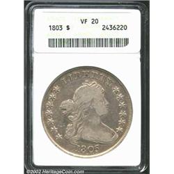 1803 S$1 Small 3 VF20 ANACS. B-4, BB-254, R.3. Well centered and evenly worn with light golden-rose.