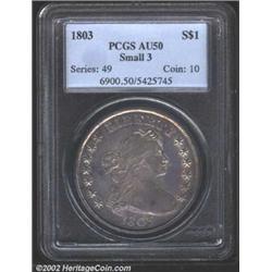 1803 S$1 Small 3 AU50 PCGS. B-4, BB-254, R.3. On this scarce die variety the 1 touches the lowest cu