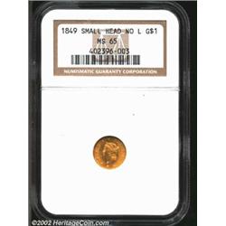 1849 G$1 Small Head, No L MS65 NGC. On May 8, 1849 the Philadelphia Mint delivered 1,000 examples of