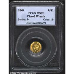 1849 G$1 Closed Wreath MS62 PCGS. A pleasing example of the first Gold Dollar. This coin has a pleas