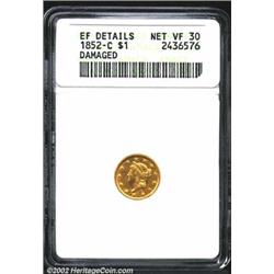1852-C G$1--Damaged--ANACS. XF Details, Net VF30. Ample subdued luster clings to the peripheries, bu