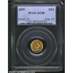 1855 G$1 AU58 PCGS. An unabraded example with much original luster. Sharply struck at the borders, w