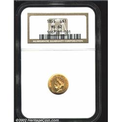 1855 G$1 MS62 NGC. Both sides of this coin present two markedly different "looks." The obverse is wa