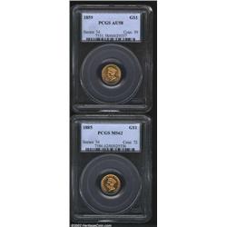 1859 G$1 AU58 PCGS, a lustrous and bold example that many would consider Mint State, a few light pin