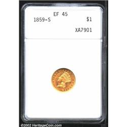 1859-S G$1 XF45 ANACS. Nicely struck, with light rub and faint slide marks. Much luster persists. An