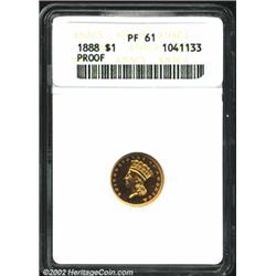 1888 G$1 PR61 ANACS. It is estimated that 40-50 pieces exist today of the 1888 Gold Dollar, out of t