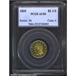 1825 $2 1/2 AU55 PCGS. Breen-6128, Bass-3021, R.4. One of three die varieties for the year. The 5 in