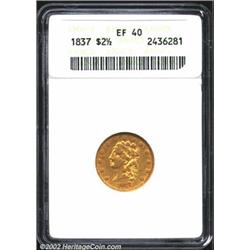 1837 $2 1/2 XF40 ANACS. McCloskey-B, R.3. Although not a well struck coin, the stars, legends, and d