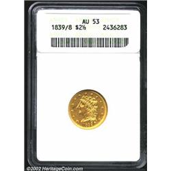 1839 $2 1/2 AU53 ANACS. Breen-6148, R.3. The only dies. The date is boldly repunched, visible below.