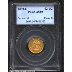 1839-C $2 1/2 AU50 PCGS. Winter 2-A. The reverse is struck from the latest state of the dies with al
