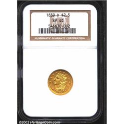 1839-D $2 1/2 XF40 NGC. From the original mintage of 13,674 pieces, only 125-135 coins are believed.