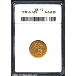 1839-O $2 1/2 XF40 ANACS. Breen-6152, McCloskey-A, High Date, Wide Fraction, R.4. A nicely struck ex