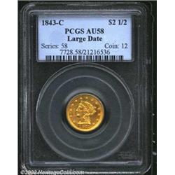 1843-C $2 1/2 Large Date AU58 PCGS. Winter 5-D, the only known dies. In addition to larger digits, t