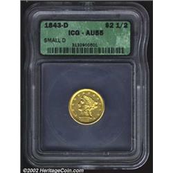 1843-D $2 1/2 Small D AU55 ICG. With some 225-250 coins believed extant today in all grades and appr