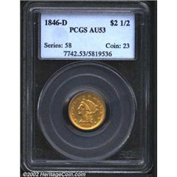 1846-D $2 1/2 AU53 PCGS. Among Dahlonega Mint Quarter Eagles, the 1846-D is more challenging to loca