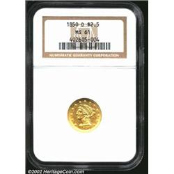 1850-D $2 1/2 MS61 NGC. The 1850-D is the most available Dahlonega Quarter Eagle from the 1850s. How