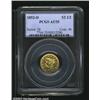Image 1 : 1852-O $2 1/2 AU55 PCGS. The margins have bright luster. The lower half of the eagle is somewhat sof