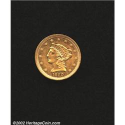 1859 $2 1/2 Old Reverse AU50 Cleaned Uncertified. Luster glimmers from protected areas. Both sides a