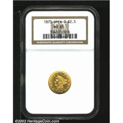 1873 $2 1/2 Open 3 MS63 NGC. A lustrous example that is so bright that it nearly sings. Full strikin