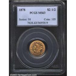 1878 $2 1/2 MS63 PCGS. The pearly-orange obverse and deep russet-gold reverse show only a few minor.