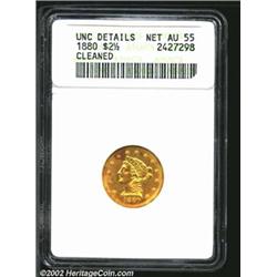 1880 $2 1/2--Cleaned--ANACS. Unc Details, Net AU55. The obverse has a couple of wispy hairlines, but