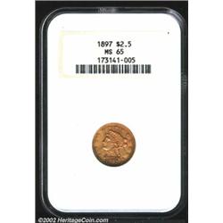 1897 $2 1/2 MS65 NGC. Deep golden-brown color. A razor-sharp and virtually pristine Gem that has imp