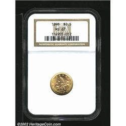 1898 $2 1/2 MS67 NGC. A stunning example with a razor-sharp strike and flashy luster. The obverse di