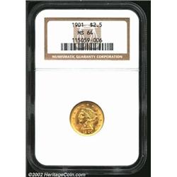 1901 $2 1/2 MS64 NGC. A well struck near-Gem with flashy luster and exquisite surfaces. A lovely coi