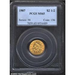 1907 $2 1/2 MS65 PCGS. A lovely, shimmering Gem with swirling luster and a hint of green gold color.