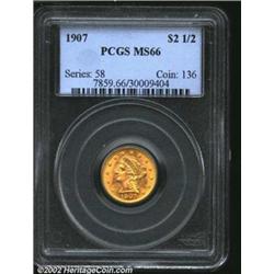 1907 $2 1/2 MS66 PCGS. This final year of the type has a phenomenal amount of satiny mint frost that