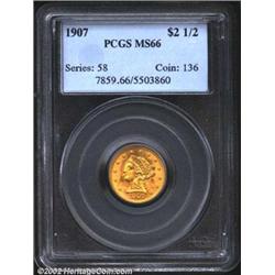 1907 $2 1/2 MS66 PCGS. The flashy surfaces have rich honey-gold patina. A well struck and gorgeously