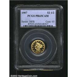 1907 $2 1/2 PR65 Cameo PCGS. A gorgeous Gem with a razor-sharp strike and nearly pristine surfaces..