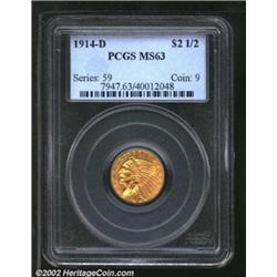1914-D $2 1/2 MS63 PCGS. Exceptionally lustrous with even yellow-gold color over each side. This is.