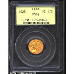 1926 $2 1/2 MS62 PCGS. A sharply struck and lustrous Quarter Eagle that has attractive apricot-gold.