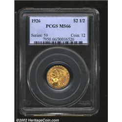 1926 $2 1/2 MS66 PCGS. A well struck Gem that has intermingled hues of olive-gold and yellow-gold co