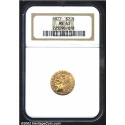 1927 $2 1/2 MS63 NGC. Good orange-gold color mixes well with the lighter golden luster rising from t