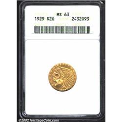 1929 $2 1/2 MS63 ANACS. A radiant orange-yellow Quarter Eagle that has only a few wispy abrasions in