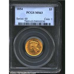 1854 $3 MS63 PCGS. Always a popular item with type collectors, the 1854 is both the first year of is