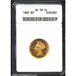 1882 $3 AU58 Prooflike ANACS. Breen-6396. The 2 in the date is repunched, with suggestions of extra.