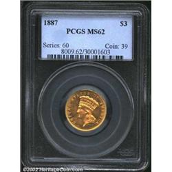 1887 $3 MS62 PCGS. The 1887 is one of the more frequently encountered dates in the series with 6,000