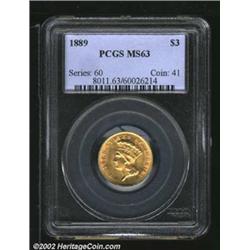 1889 $3 MS63 PCGS. A razor-sharp representative of this final issue. The surfaces have no mentionabl