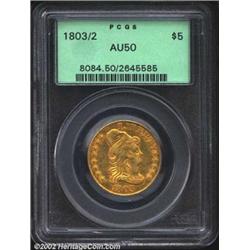 1803/2 $5 AU50 PCGS. B. 1-C, Miller-56, R.4. Four varieties of 1803 Half Eagles are known, all of wh