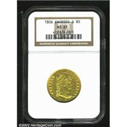 1806 $5 Round Top 6, 7x6 Stars MS61 NGC. B. 5-E, Miller-84, R.3. An unusual variety that crowds six.